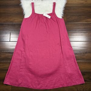 Eileen Fisher Women's Size Large‎ Pink Geranium Organic Linen Cami Midi Dress
